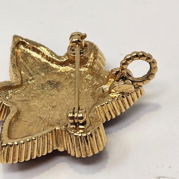 Amber Brown Tone Faux Stone Cluster Brooch Pendant Gold Tone Dangle Teardrop - Picture 4 of 5